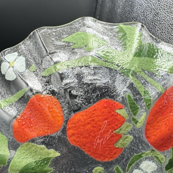 Vintage Fused Art Glass Strawberry Plate Attributed Sydenstricker 7.75" Signed - Picture 3 of 7